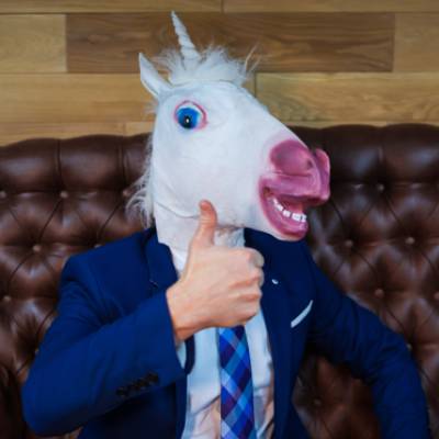 Un clampin avec un masque de licorne